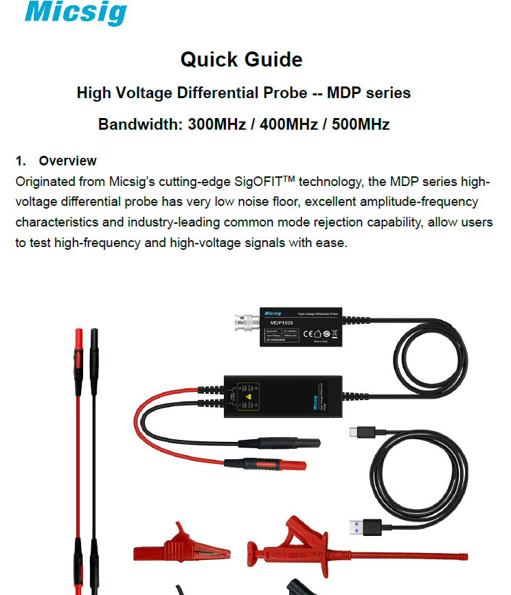 Quick Guide - MDP series (300-500MHz) high-voltage differential probe