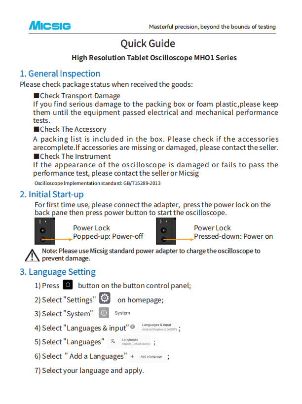 Quick Guide - High Resolution Tablet Oscilloscope MHO1 Series