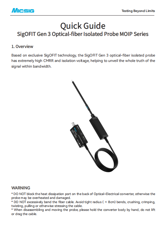 Quick Guide - SigOFIT Gen 2 optical-fiber isolated probe