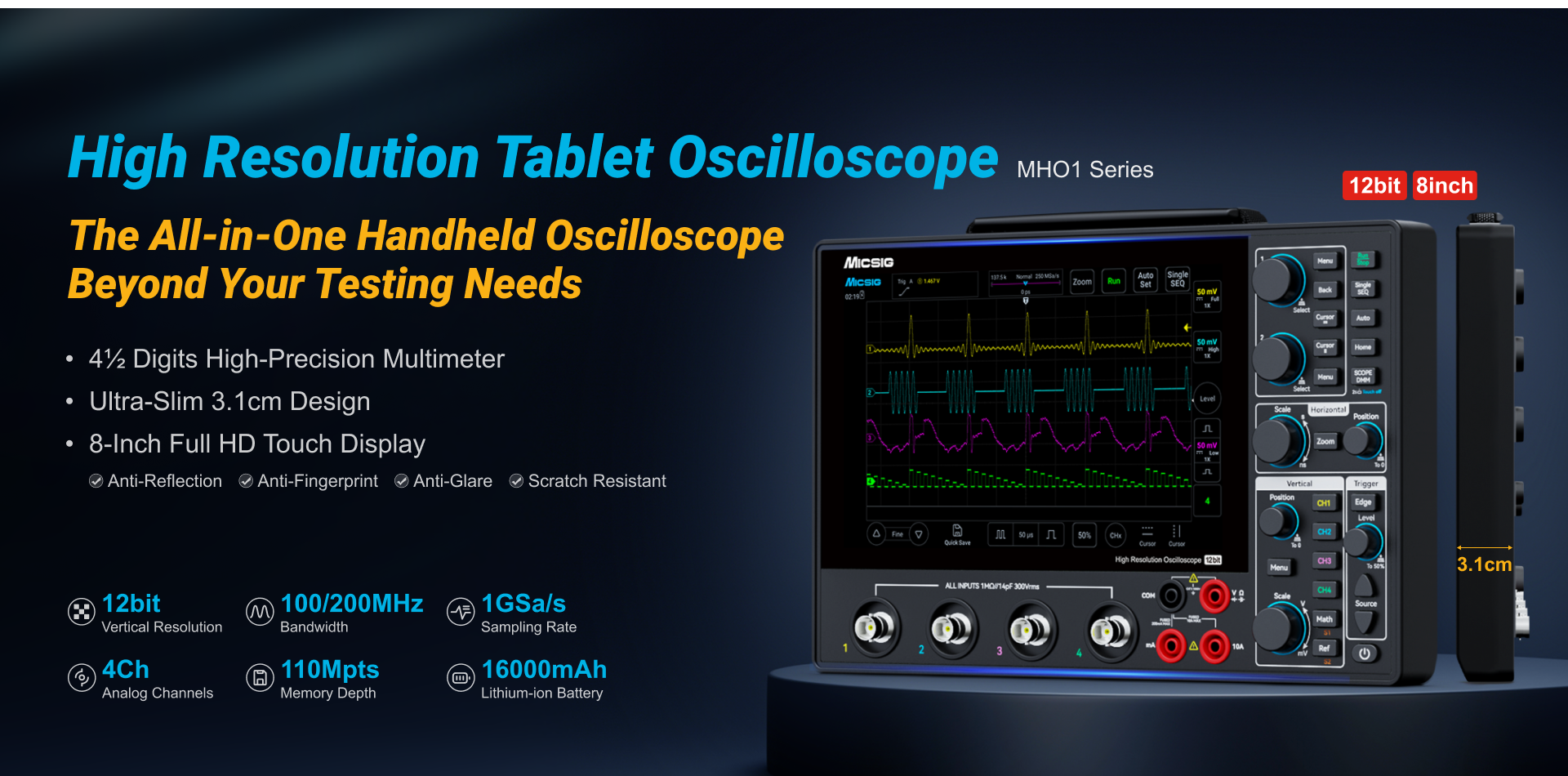 High Resolution Tablet Oscilloscope MHO1 Series